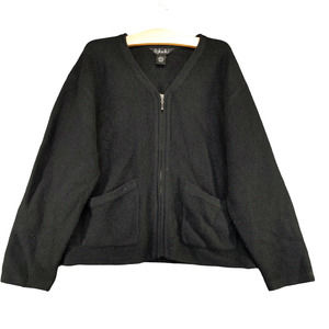 Rafaella Women's Full Zip Cardigan Knit Sweater Black Large V-Neck Pockets Wool